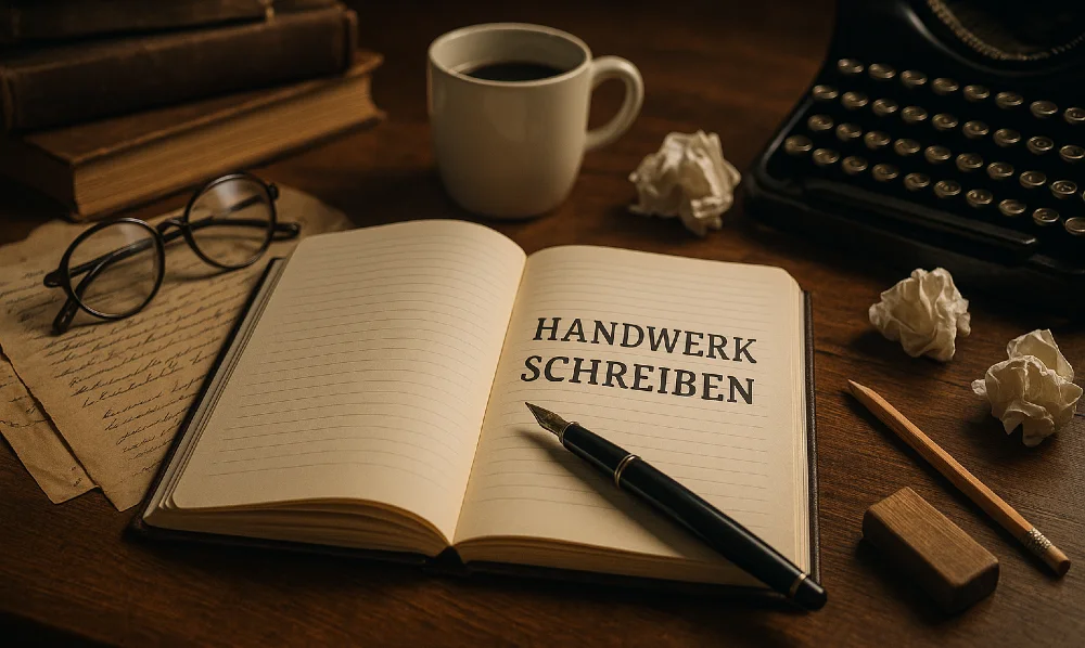 Handwerk Schreiben - Buch auf Schreibtisch